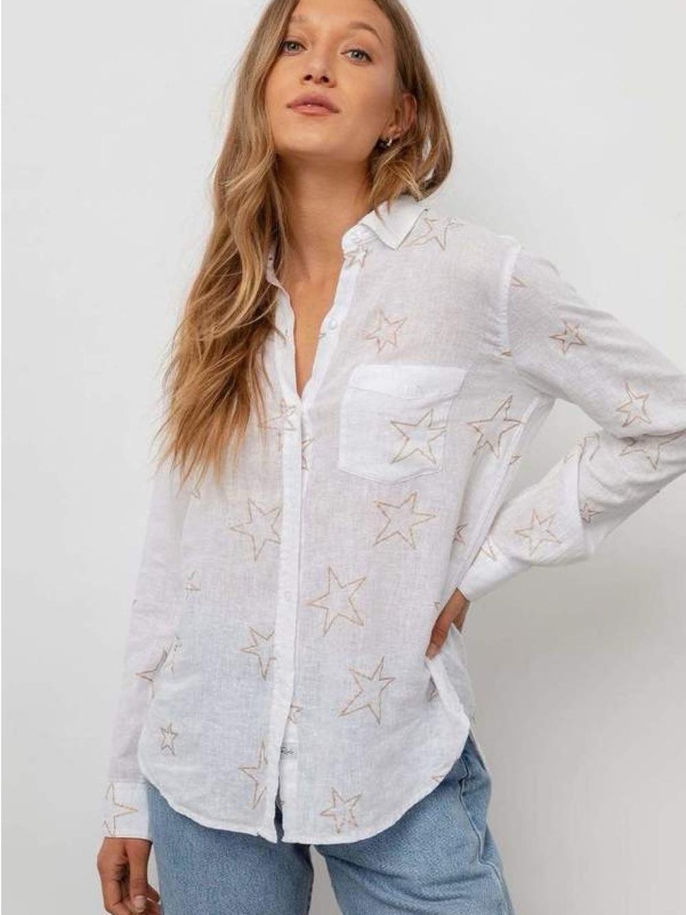 Rails Charli Starstruck Metallic Star Linen Blend Button-Up Shirt - Women's Top